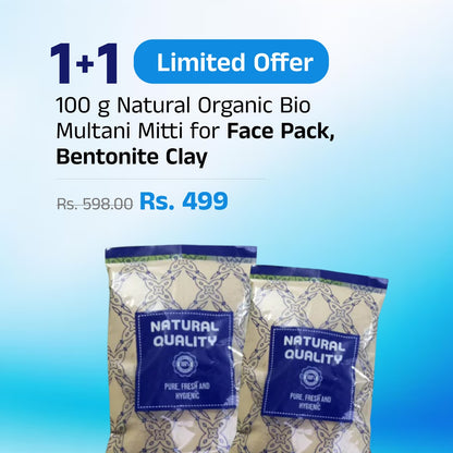 (1+1) Offer: 100 g Export Quality Natural Organic Bio Multani Mitti for Face Pack, Bentonite Clay